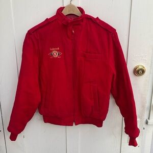 VINTAGE 80's Corduroy Bomber Varsity Jacket Red Small Inglenook Vineyards Napa